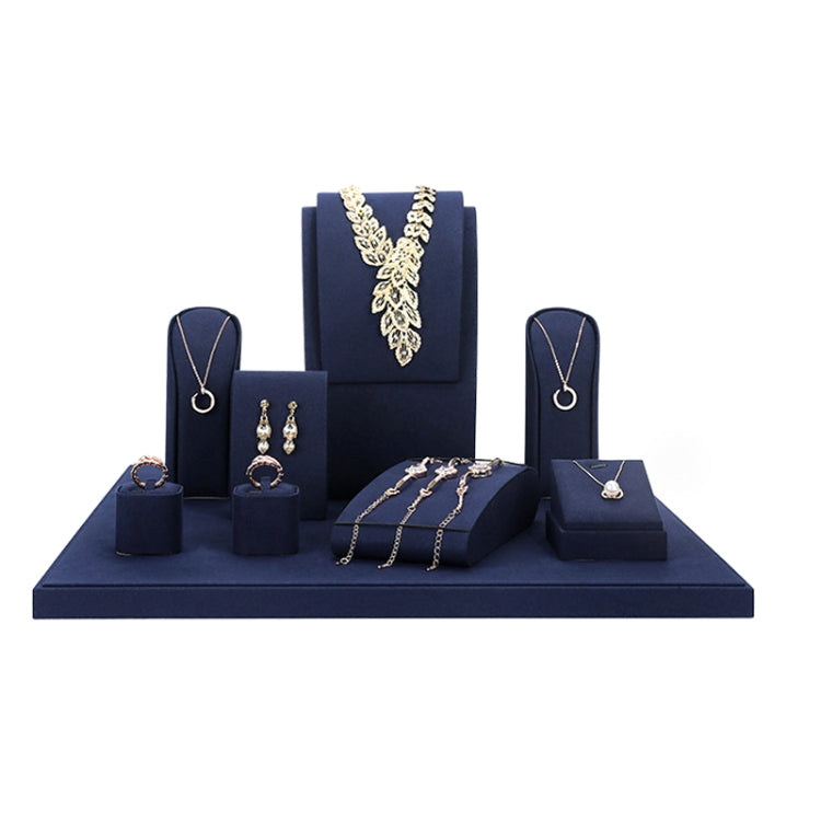 Jewelry Display Props Blue Microfiber Window Necklace Earring Ring Stand Set