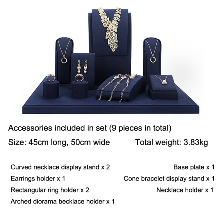 Jewelry Display Props Blue Microfiber Window Necklace Earring Ring Stand Set