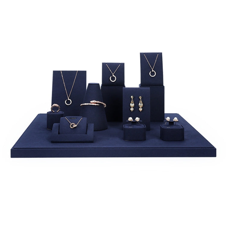 Jewelry Display Props Blue Microfiber Window Necklace Earring Ring Stand Set