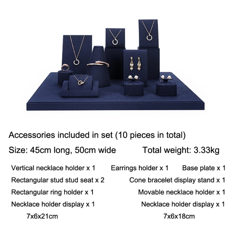 Jewelry Display Props Blue Microfiber Window Necklace Earring Ring Stand Set