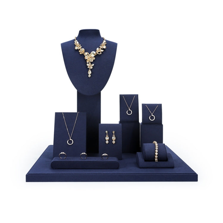Jewelry Display Props Blue Microfiber Window Necklace Earring Ring Stand Set