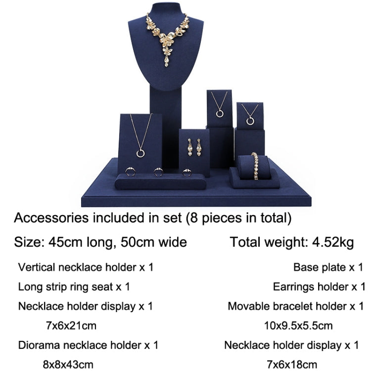 Jewelry Display Props Blue Microfiber Window Necklace Earring Ring Stand Set