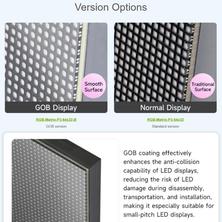Waveshare RGB Full-color LED Matrix Panel, 3mm Pitch, 64 × 32 Pixels, Adjustable Brightness, GOB Version