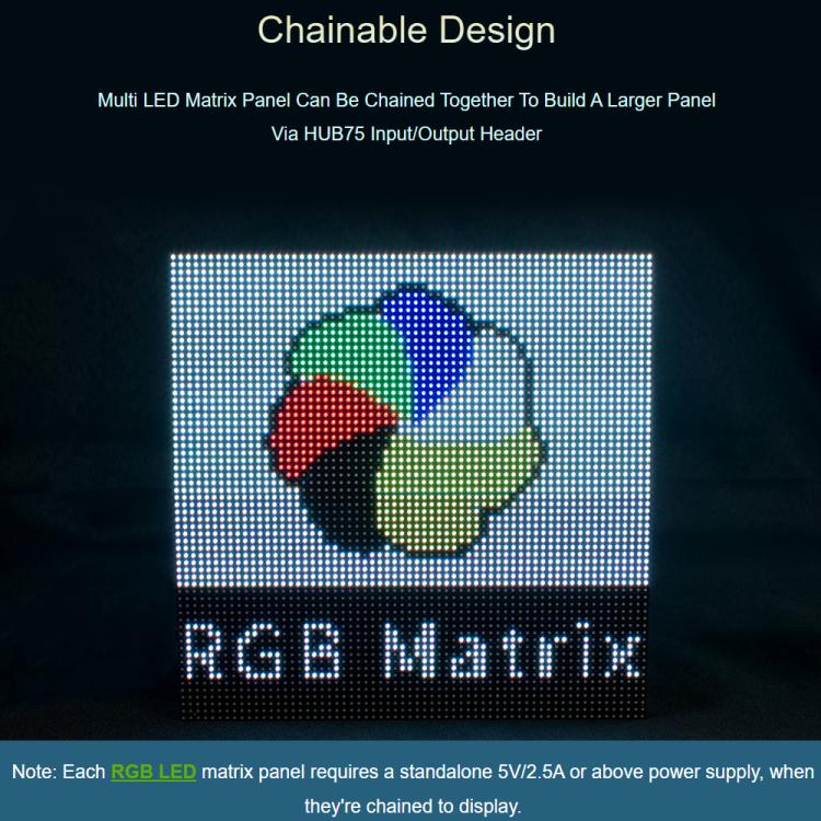 Waveshare RGB Full-color LED Matrix Panel, 3mm Pitch, 64 × 32 Pixels, Adjustable Brightness, Standard Version