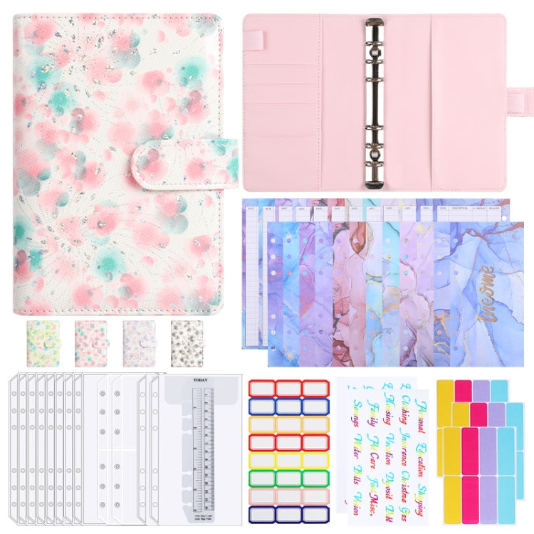 A6 PU Leather 6-hole Cash Budget Book Small Floral Pattern Binder Hand Ledger Notebook