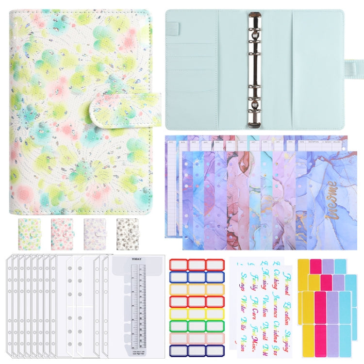 A6 PU Leather 6-hole Cash Budget Book Small Floral Pattern Binder Hand Ledger Notebook