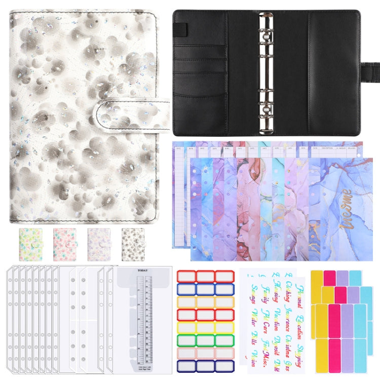 A6 PU Leather 6-hole Cash Budget Book Small Floral Pattern Binder Hand Ledger Notebook