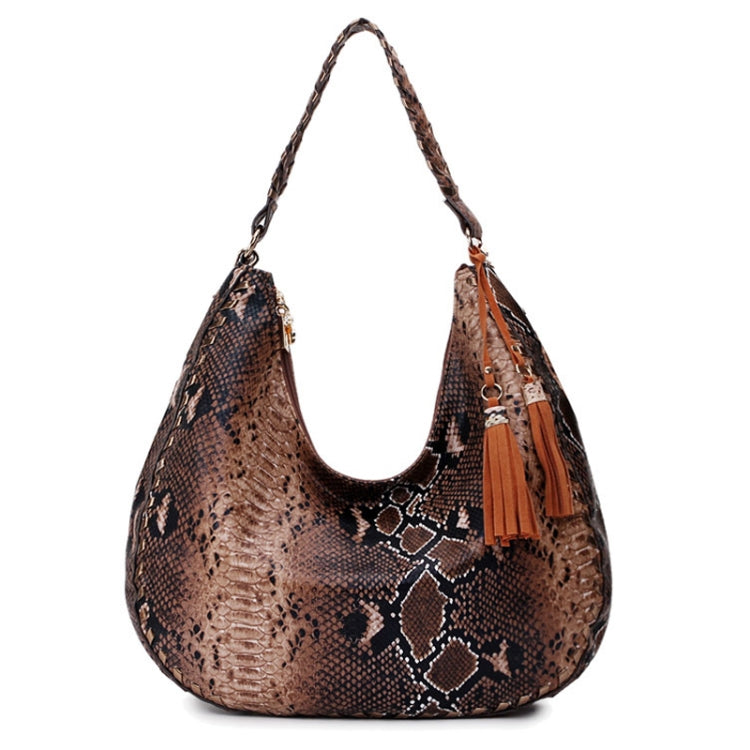 Snake Print Women Leather Tote Handbag Single-Shoulder Crossbody Tassel Bag