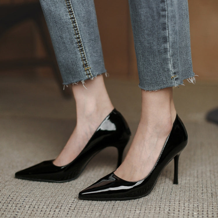 Women Autumn Patent Leather Shoes Pointed Toe High Heels Pumps, Size: