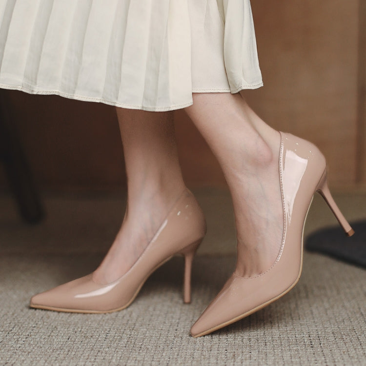Women Autumn Patent Leather Shoes Pointed Toe High Heels Pumps, Size: