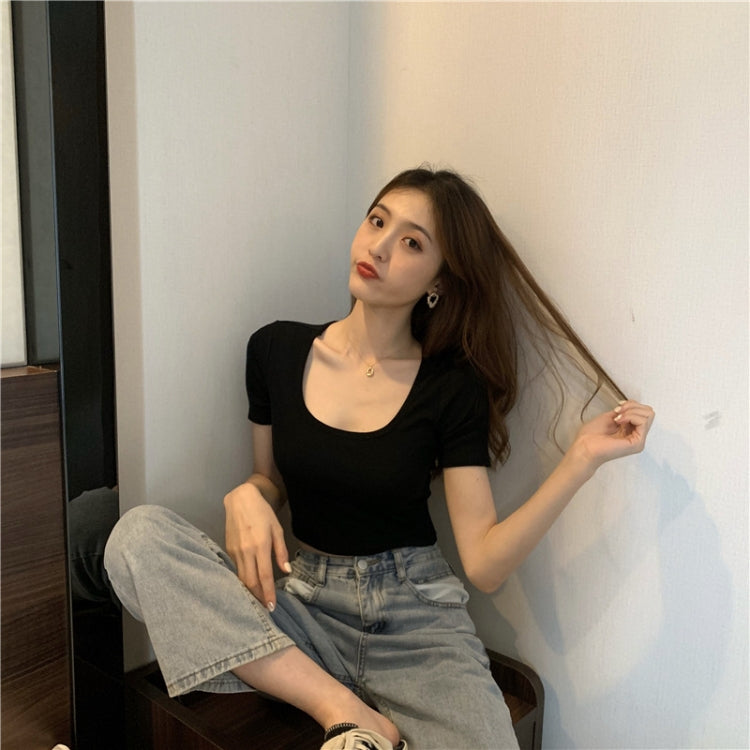 Square Neck Slim Crop Top Summer Short Sleeve Bottoming Shirt