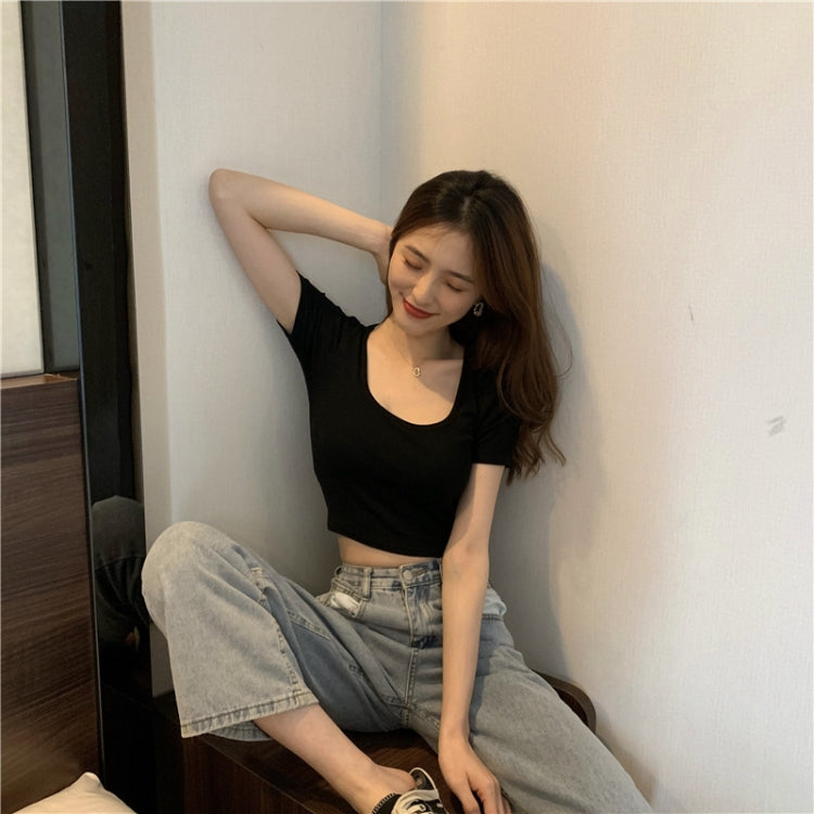 Square Neck Slim Crop Top Summer Short Sleeve Bottoming Shirt
