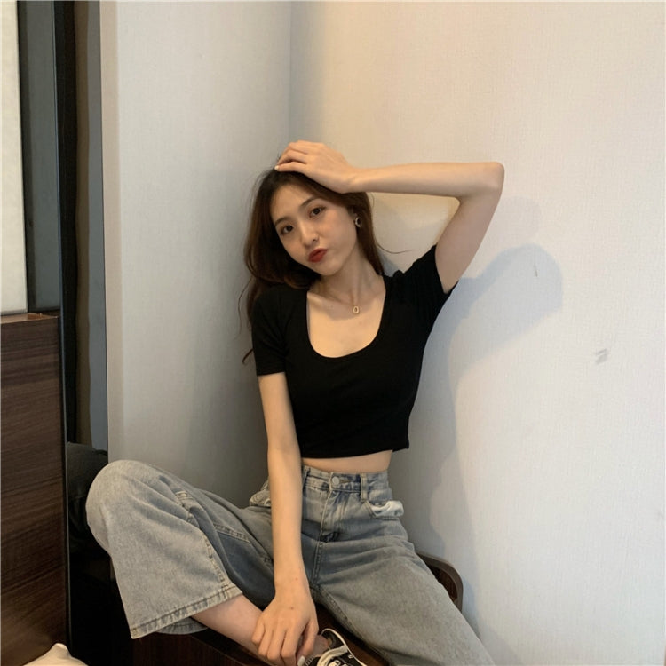 Square Neck Slim Crop Top Summer Short Sleeve Bottoming Shirt