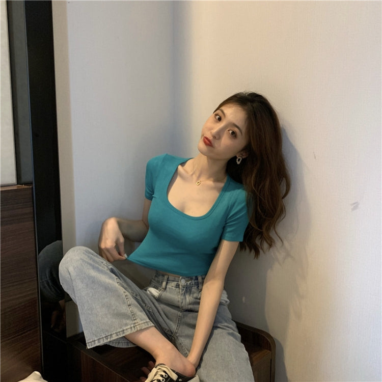 Square Neck Slim Crop Top Summer Short Sleeve Bottoming Shirt