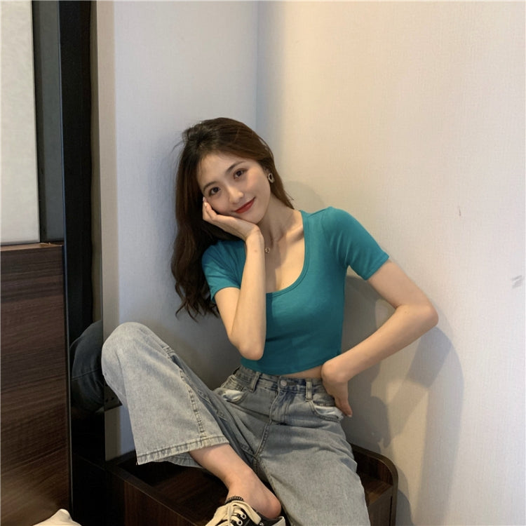 Square Neck Slim Crop Top Summer Short Sleeve Bottoming Shirt