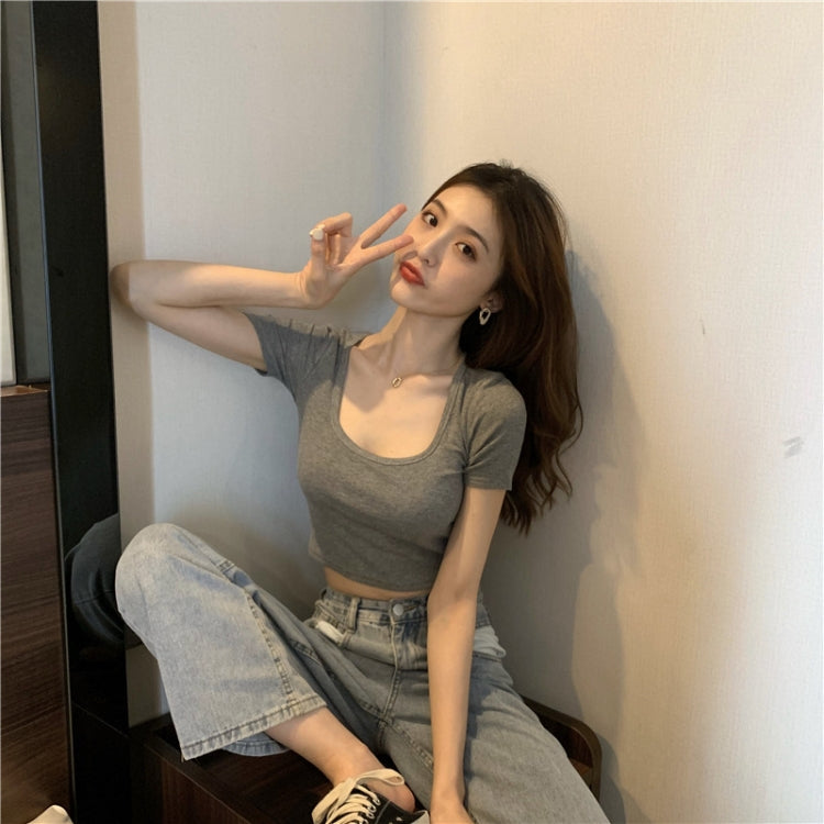Square Neck Slim Crop Top Summer Short Sleeve Bottoming Shirt