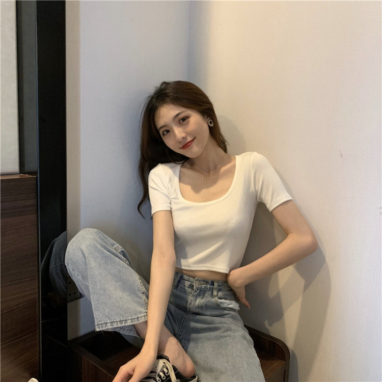 Square Neck Slim Crop Top Summer Short Sleeve Bottoming Shirt