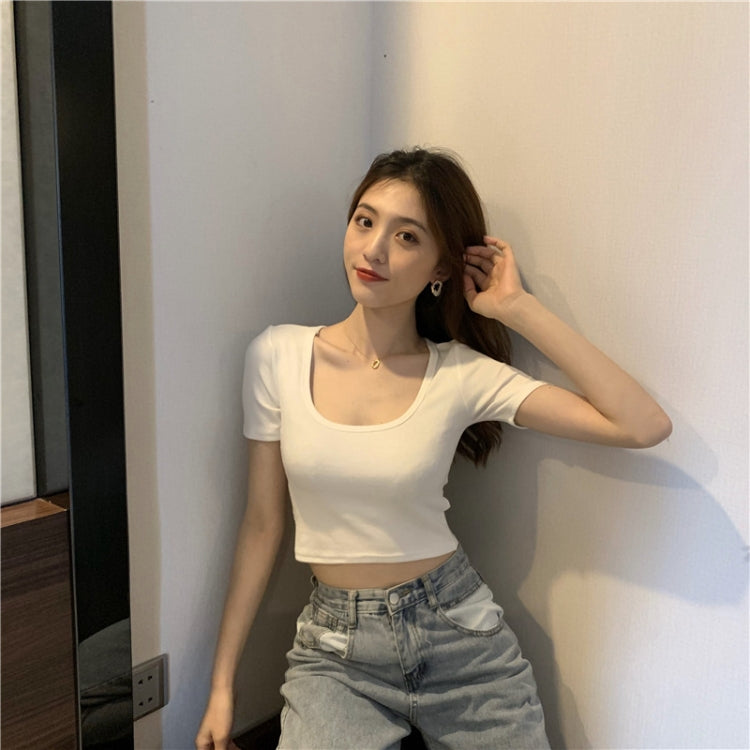 Square Neck Slim Crop Top Summer Short Sleeve Bottoming Shirt
