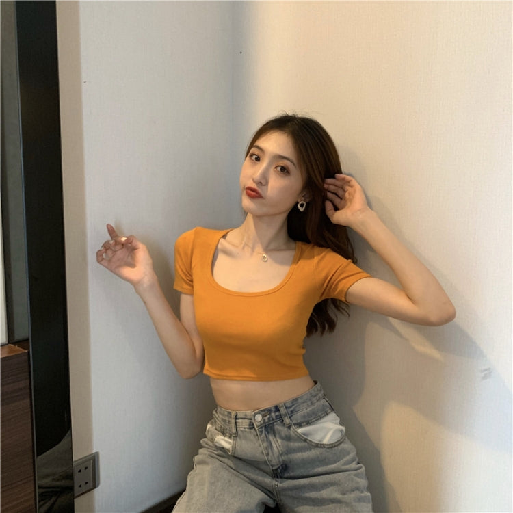Square Neck Slim Crop Top Summer Short Sleeve Bottoming Shirt