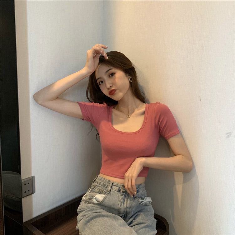 Square Neck Slim Crop Top Summer Short Sleeve Bottoming Shirt