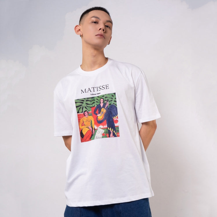 Men Pure Cotton Short Sleeve Guitar Oil Painting Loose All-Match T-Shirt, Size: