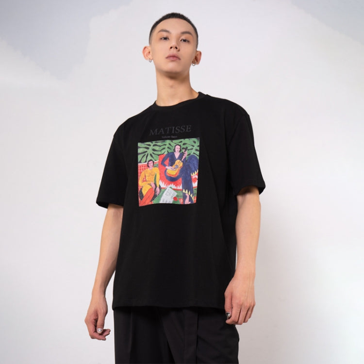 Men Pure Cotton Short Sleeve Guitar Oil Painting Loose All-Match T-Shirt, Size: