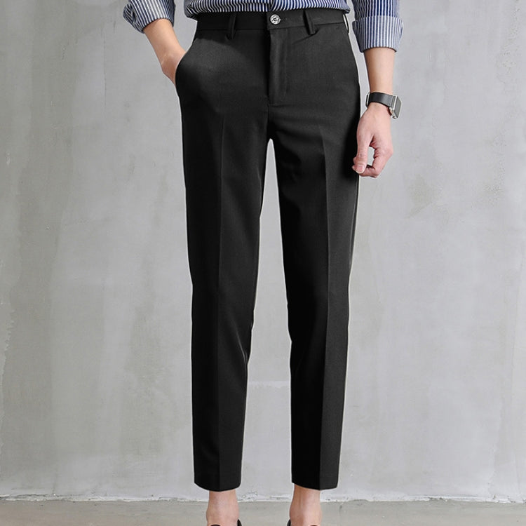 Mens Thin Black Suit Pants Casual Straight Leg Nine Minute Pants, Size: