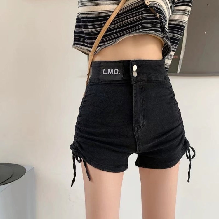 Women Summer High Waist Denim Shorts Bandage Hot Pants, Size: