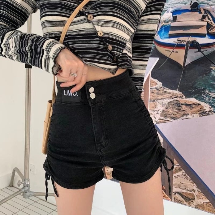 Women Summer High Waist Denim Shorts Bandage Hot Pants, Size: