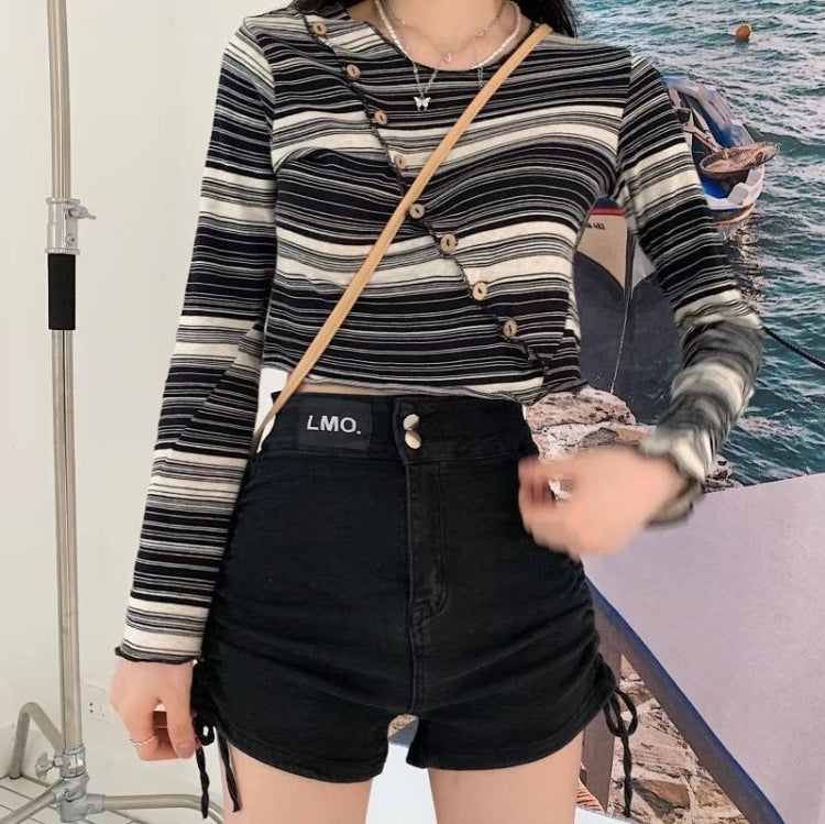 Women Summer High Waist Denim Shorts Bandage Hot Pants, Size: