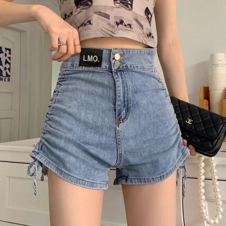 Women Summer High Waist Denim Shorts Bandage Hot Pants, Size: