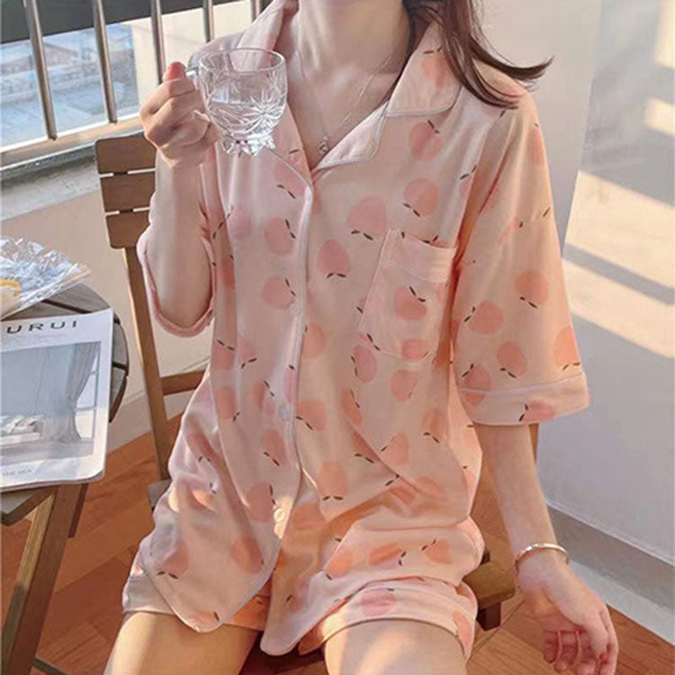Cartoon Summer Short-sleeved Pajamas Shorts Cardigan Large-size Homewear Two-Piece Suit, Size: