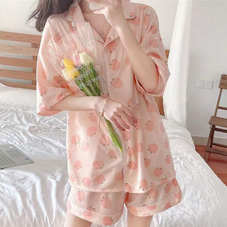 Cartoon Summer Short-sleeved Pajamas Shorts Cardigan Large-size Homewear Two-Piece Suit, Size: