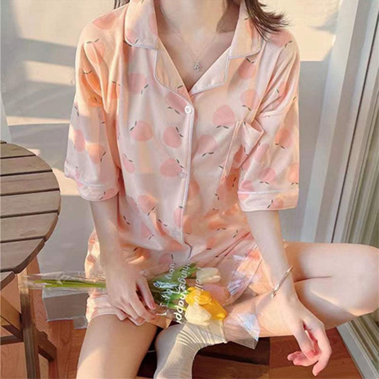 Cartoon Summer Short-sleeved Pajamas Shorts Cardigan Large-size Homewear Two-Piece Suit, Size: