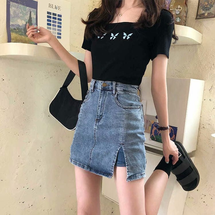 Summer Tight-fitting High-waisted A-line Slim Skirt With Splits, Size: