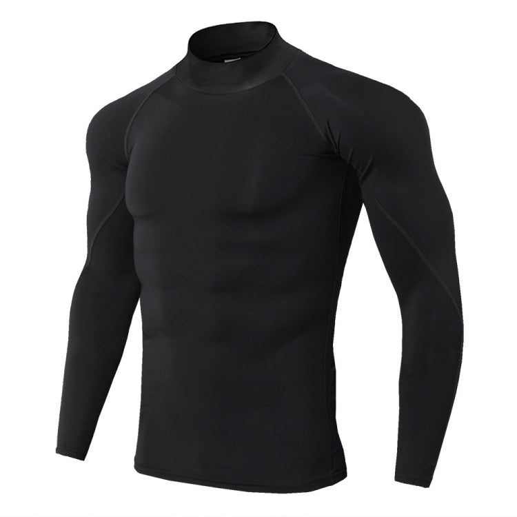 Men High Neck Fitness Long Sleeve Athletic Running T-Shirt Stretch Quick Dry Stand Up Sweatshirt, Size: