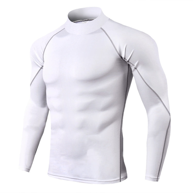 Men High Neck Fitness Long Sleeve Athletic Running T-Shirt Stretch Quick Dry Stand Up Sweatshirt, Size: