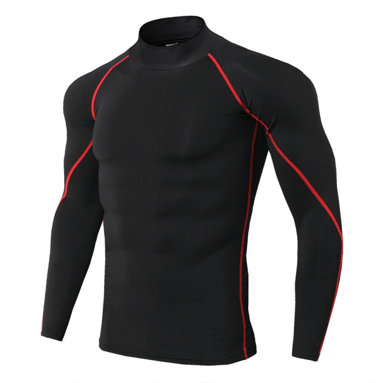 Men High Neck Fitness Long Sleeve Athletic Running T-Shirt Stretch Quick Dry Stand Up Sweatshirt, Size:
