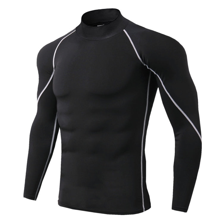 Men High Neck Fitness Long Sleeve Athletic Running T-Shirt Stretch Quick Dry Stand Up Sweatshirt, Size: