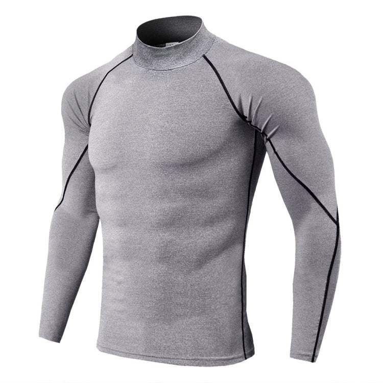 Men High Neck Fitness Long Sleeve Athletic Running T-Shirt Stretch Quick Dry Stand Up Sweatshirt, Size: