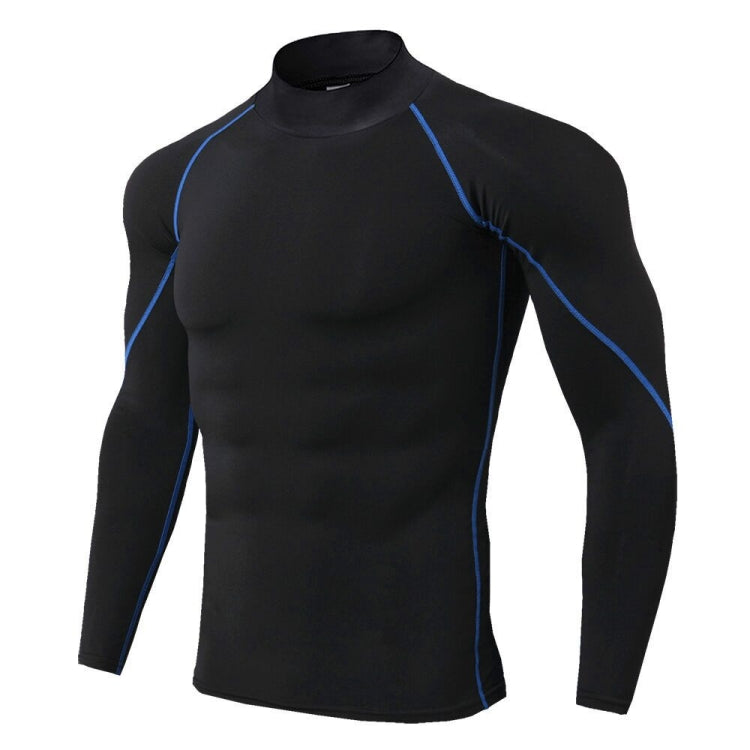 Men High Neck Fitness Long Sleeve Athletic Running T-Shirt Stretch Quick Dry Stand Up Sweatshirt, Size:
