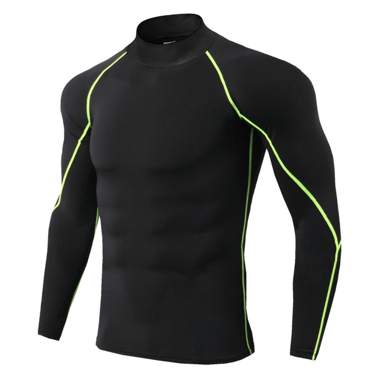 Men High Neck Fitness Long Sleeve Athletic Running T-Shirt Stretch Quick Dry Stand Up Sweatshirt, Size: