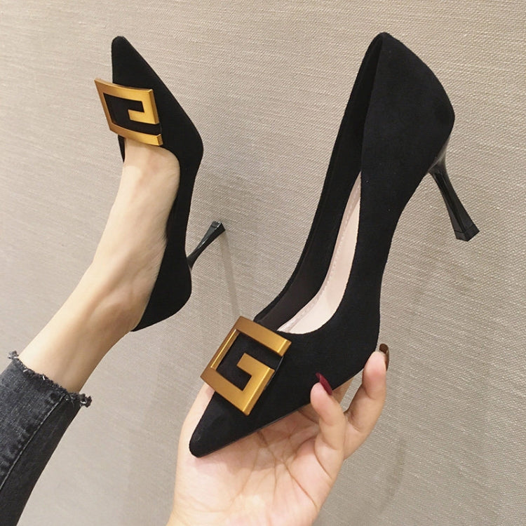Women Suede High Heels Stiletto Pointed Toe Work Shoes Professional Etiquette Shoes, Size: