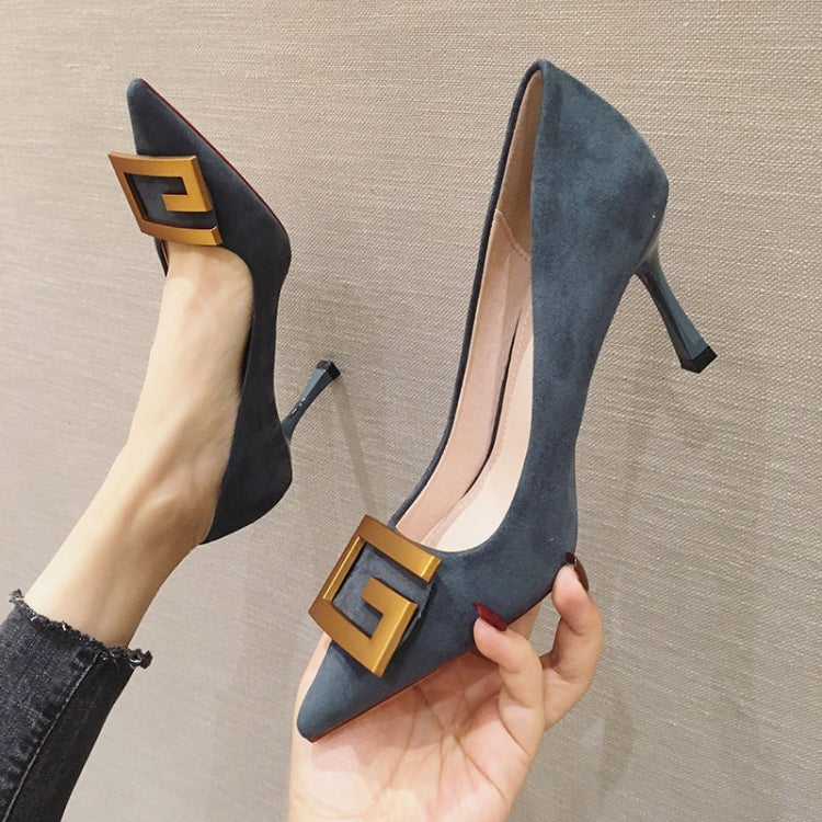 Women Suede High Heels Stiletto Pointed Toe Work Shoes Professional Etiquette Shoes, Size: