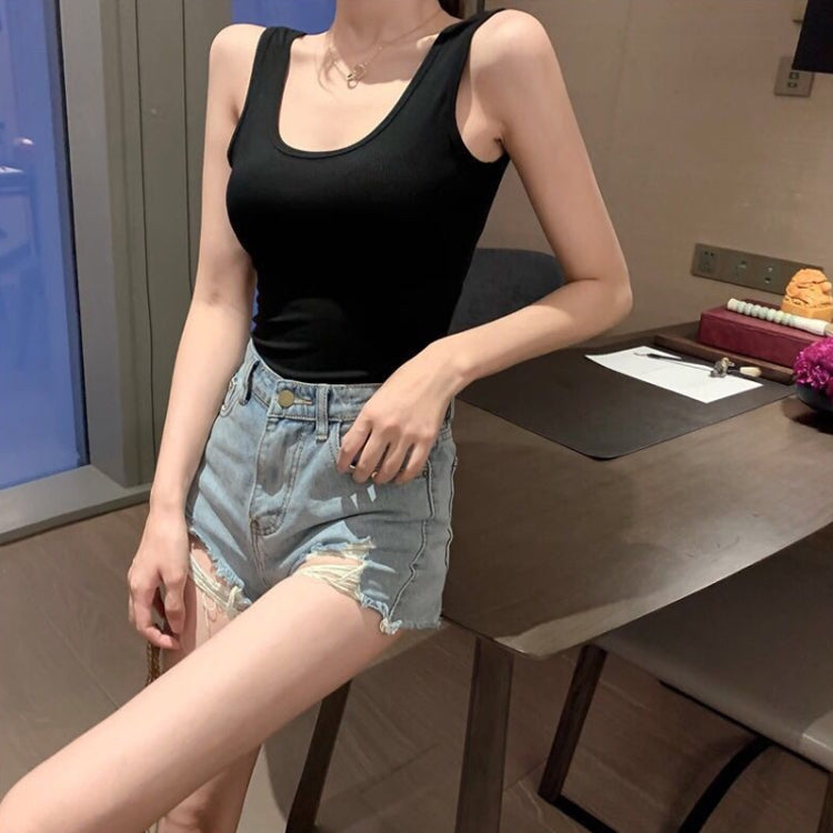 Women Ribbed Cotton Back Hollow Vest With Chest Pad, Size: For