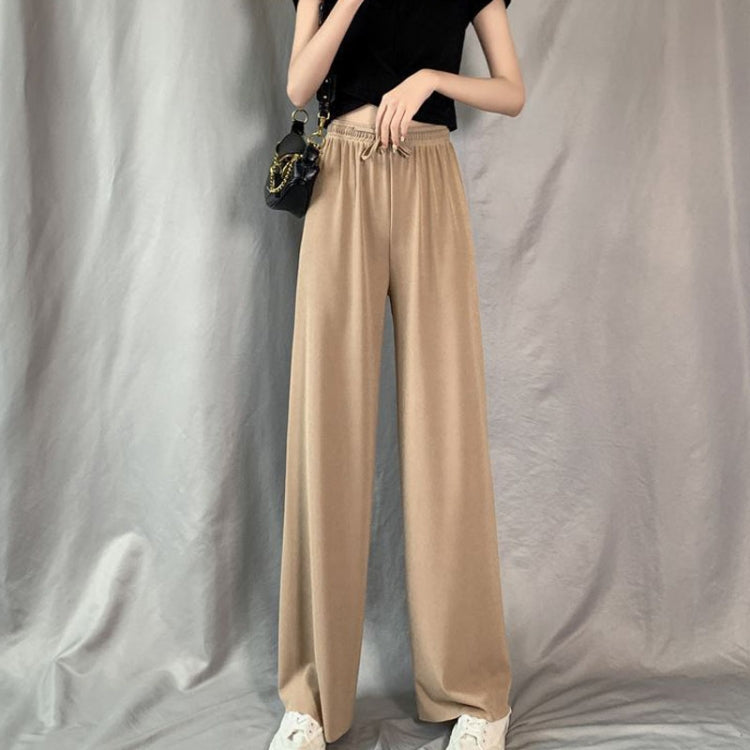 Summer Ice Silk Drooping Wide-Leg Pants High-Waisted Loose Straight Leg Lounge Pants, Size:
