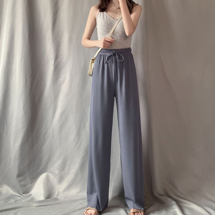 Summer Ice Silk Drooping Wide-Leg Pants High-Waisted Loose Straight Leg Lounge Pants, Size: