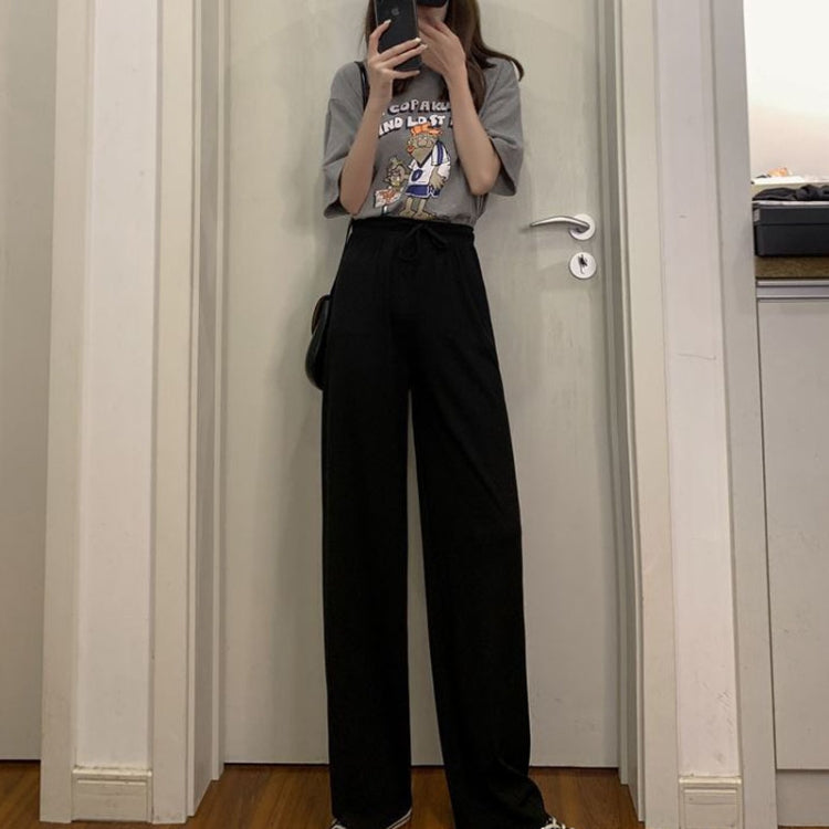 Summer Ice Silk Drooping Wide-Leg Pants High-Waisted Loose Straight Leg Lounge Pants, Size: