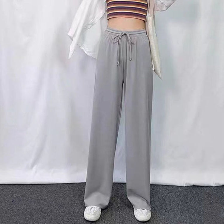 Summer Ice Silk Drooping Wide-Leg Pants High-Waisted Loose Straight Leg Lounge Pants, Size: