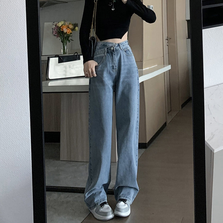 Women Straight Loose Crossover High Waist Wide Leg Jeans, Size: